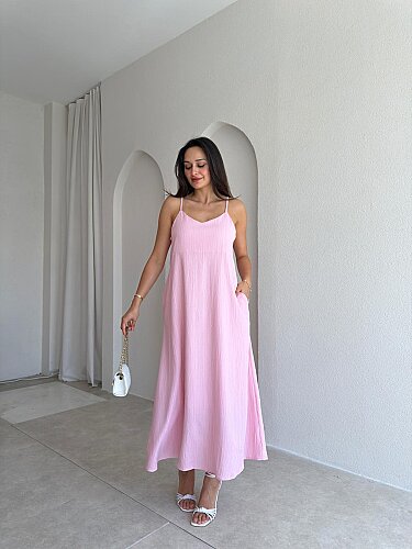  FAYRE Midi Elbise 3758 - Pembe 