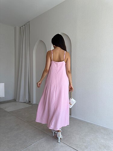  FAYRE Midi Elbise 3758 - Pembe - 3