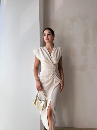 FOSTER Midi Elbise 8275 - Krem 