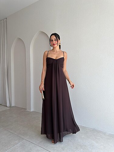 FRANZ Maxi Elbise 9811 - Acı Kahve - Mooi Butik