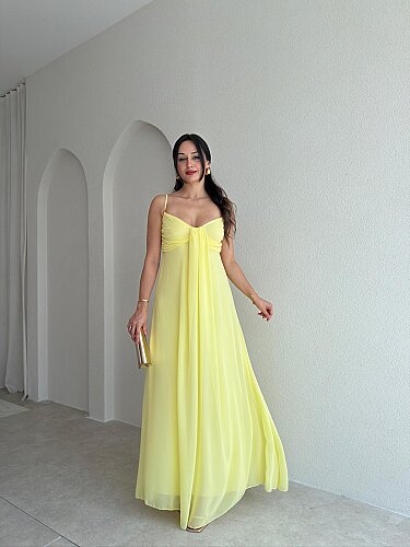 FRANZ Maxi Elbise 9811 - Sarı - Mooi Butik