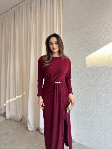 FRAPPE Midi Elbise 8711 - Bordo - 2