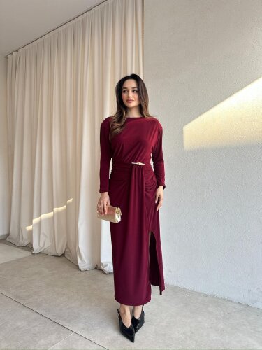 FRAPPE Midi Elbise 8711 - Bordo 
