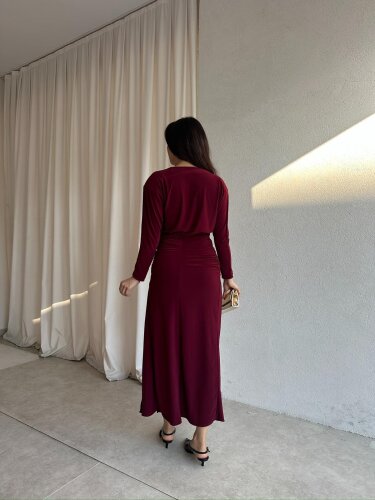 FRAPPE Midi Elbise 8711 - Bordo - 4