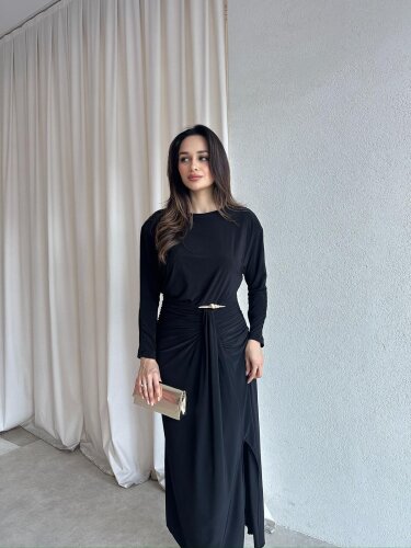FRAPPE Midi Elbise 8711 - Siyah - 3