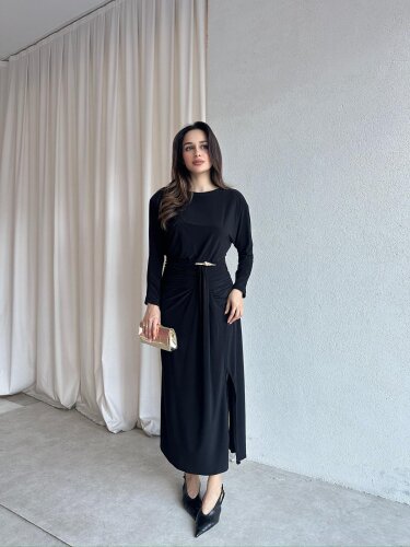 FRAPPE Midi Elbise 8711 - Siyah - 1