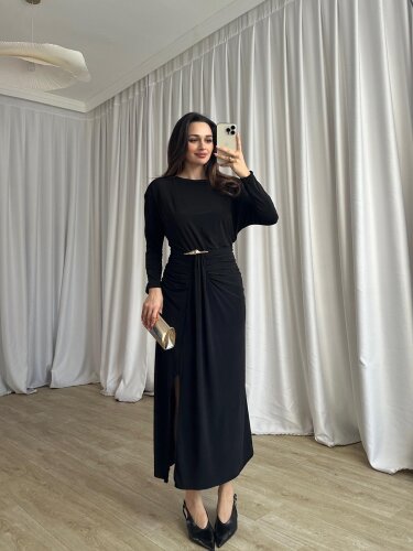 FRAPPE Midi Elbise 8711 - Siyah - 2