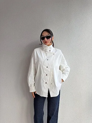 FUNNY Dik Yaka Ceket 5901 - Beyaz - Mooi Butik