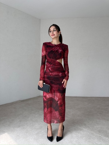 GAWA Maxi Elbise 3672 - Bordo