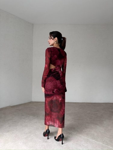 GAWA Maxi Elbise 3672 - Bordo - 4