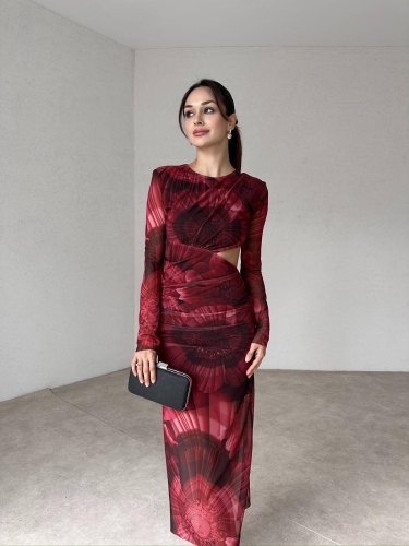 GAWA Maxi Elbise 3672 - Bordo - 2