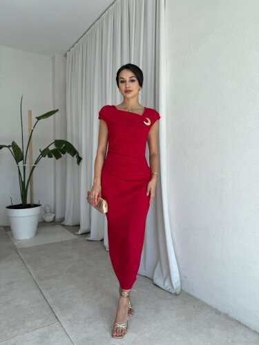  GEDSON Midi Elbise 8533 - Kırmızı - 2