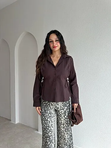 GENARO Bel Detaylı Gömlek 4193 - Acı Kahve - Mooi Butik