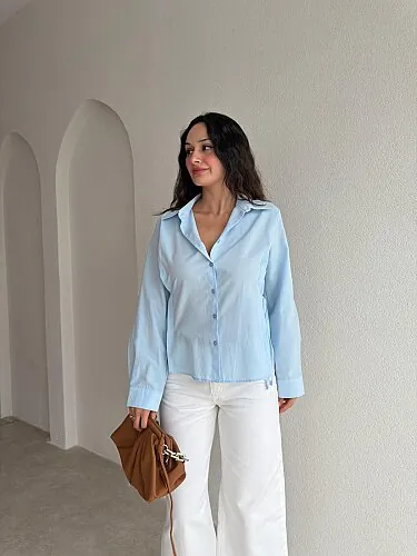 GENARO Bel Detaylı Gömlek 4193 - Bebe Mavisi - Mooi Butik