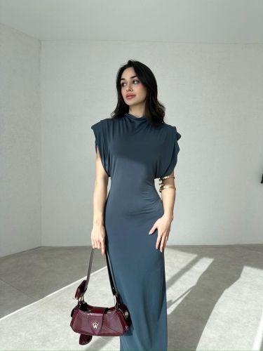 Geniş Kollu Midi RAYNER Elbise 0002 - Füme 