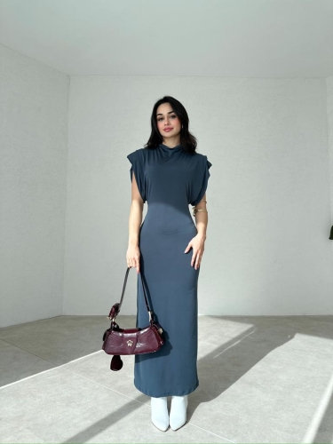 Geniş Kollu Midi RAYNER Elbise 0002 - Füme - 2