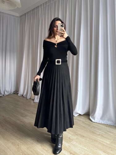 GERMAN Piliseli Etek 8483 - Siyah - Mooi Butik