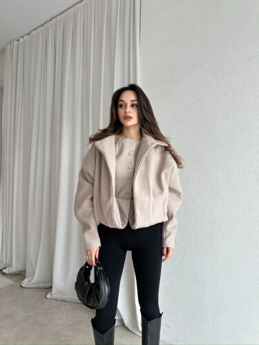 GİGİS Kaşe Crop Ceket 8698 - Krem