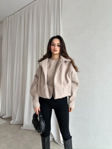 GİGİS Kaşe Crop Ceket 8698 - Krem · 2