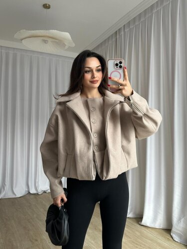 GİGİS Kaşe Crop Ceket 8698 - Krem · 3
