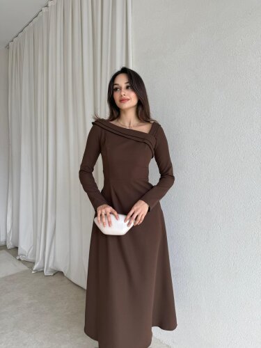 GİRONA Midi Elbise 8258 - Acı Kahve - 1