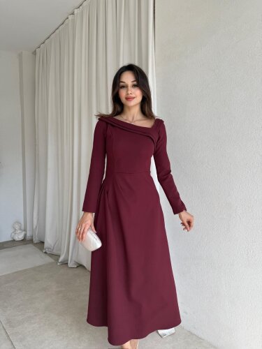 GİRONA Midi Elbise 8258 - Bordo 