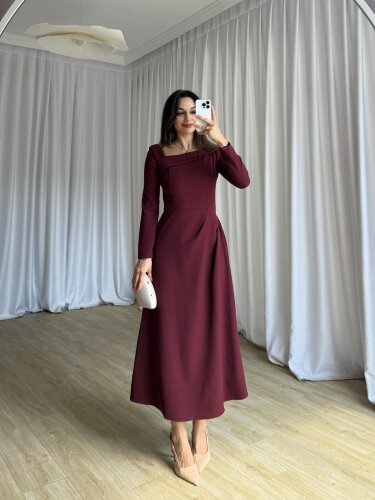 GİRONA Midi Elbise 8258 - Bordo - 3