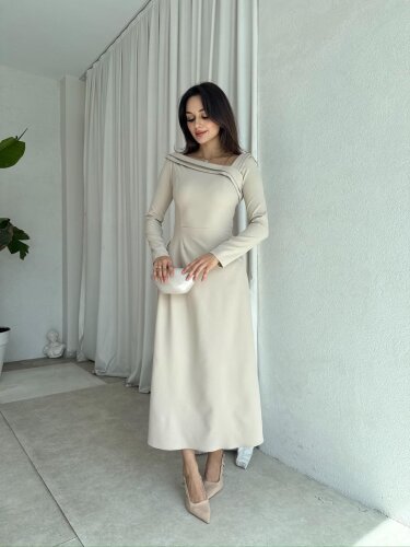 GİRONA Midi Elbise 8258 - Krem - 2