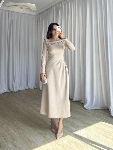 GİRONA Midi Elbise 8258 - Krem - 3
