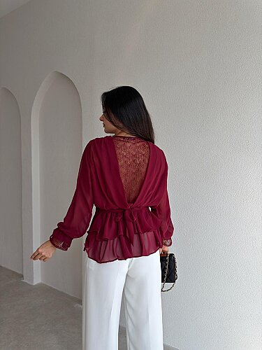 GİVE Dantel Detaylı Bluz 4165 - Bordo - 2