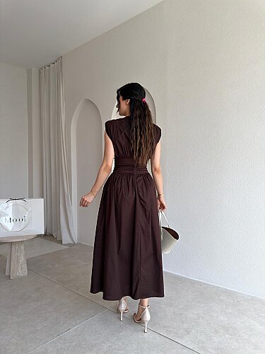 GOAT Midi Elbise 5512 - Acı Kahve - 3