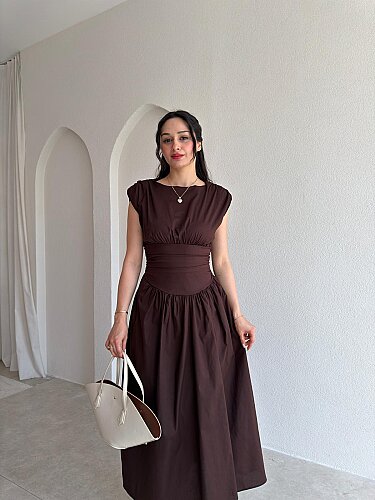 GOAT Midi Elbise 5512 - Acı Kahve - 2