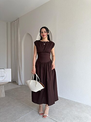 GOAT Midi Elbise 5512 - Acı Kahve - 1