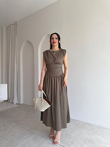 GOAT Midi Elbise 5512 - Haki - Mooi Butik