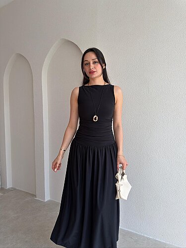 GOBLİN Midi Elbise 5504 - Siyah - Mooi Butik