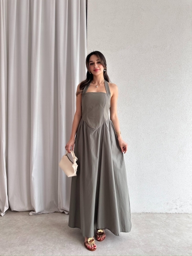 GOLDİE Maxi Elbise 7462 - Haki - Mooi Butik