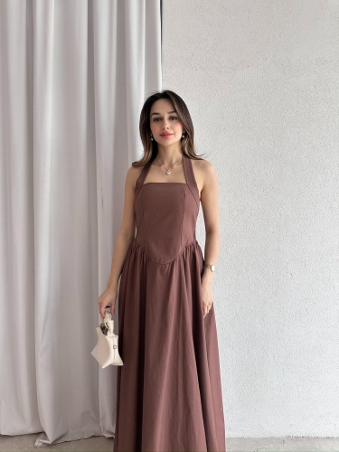 GOLDİE Maxi Elbise 7462 - Acı Kahve - 2