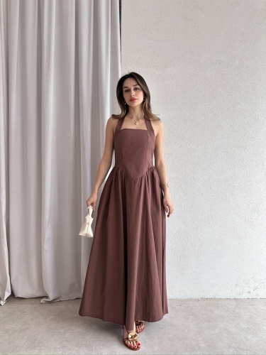 GOLDİE Maxi Elbise 7462 - Acı Kahve 