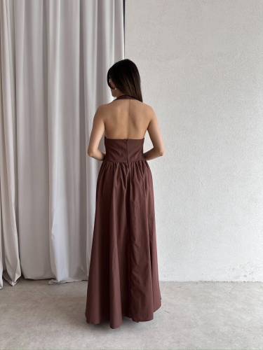 GOLDİE Maxi Elbise 7462 - Acı Kahve - 3