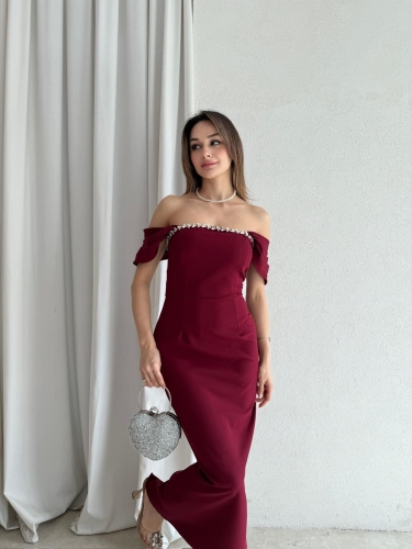 GRANGER Maxi Elbise 9879 - Bordo - 2