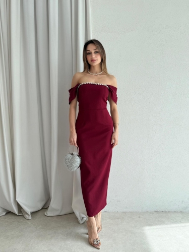 GRANGER Maxi Elbise 9879 - Bordo - 1