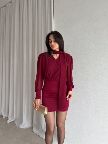 HADES Mini Elbise 8856 - Bordo 