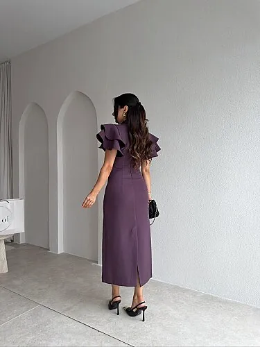 HANNAH Volanlı Midi Elbise 4306 - Mor - 3