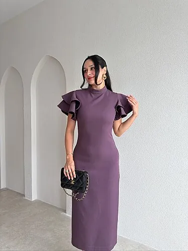 HANNAH Volanlı Midi Elbise 4306 - Mor - 2