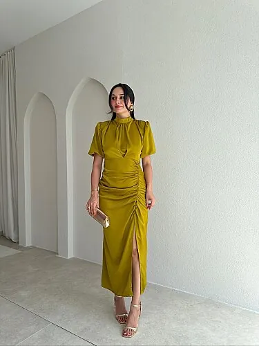 HAROLD Midi Elbise 3206 - Yağ Yeşili - Mooi Butik