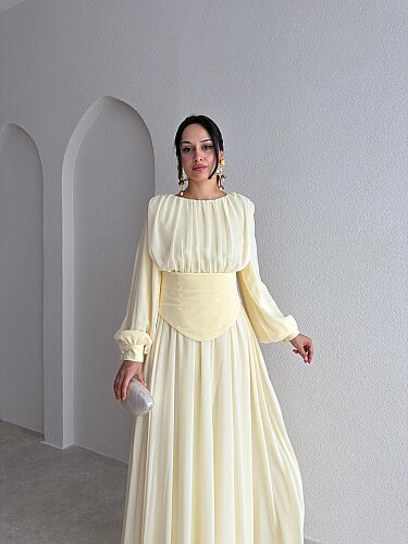 HARVEY Korse Detaylı Maxi Elbise 4187 - Sarı - 2