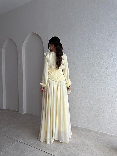 HARVEY Korse Detaylı Maxi Elbise 4187 - Sarı - 3