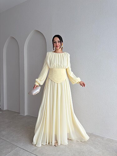 HARVEY Korse Detaylı Maxi Elbise 4187 - Sarı - 1