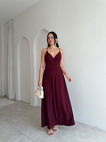 HAWKEN Maxi Elbise 4031 - Bordo - 1