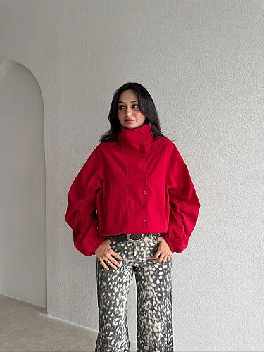 HAYLEY Dik Yaka Ceket 4320 - Kırmızı - 1